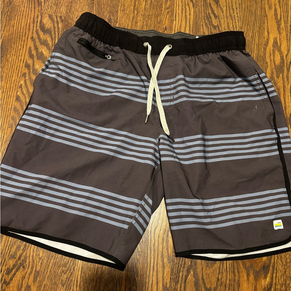 Vuori Black and Gray Striped Athletic Shorts
